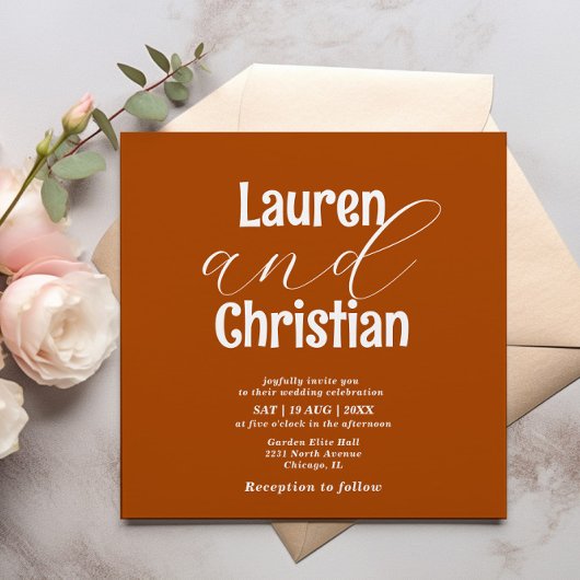 Carte Mariage minimaliste Orange Burnt