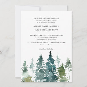 Carte Mariage minimaliste rustique Pins d'aquarelle