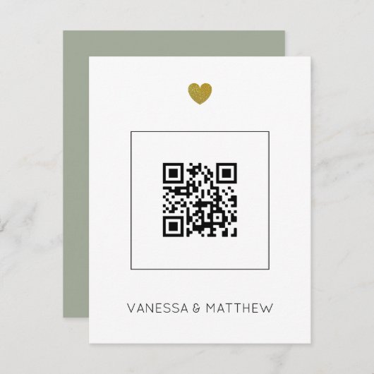 Carte Mariage moderne à budget avec code QR Sage tout-en (Devant / Derrière)