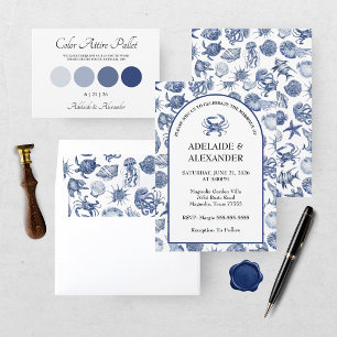 Carte Mariage Moderne à l'aquarelle Bleu de la Côte