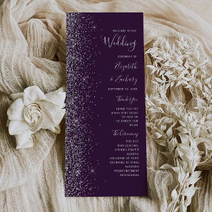 Carte Mariage Moderne Bordure Pailletée Violet Foncé Arg
