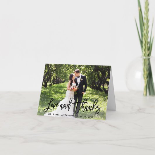 Carte Mariage Moderne Brush Script Aimer et Merci Note (Devant)