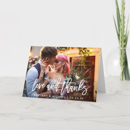 Carte Mariage Moderne Brush Script Aimer Merci Plier (Devant)