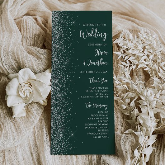 Carte Mariage Moderne Écriture Pailletée Vert Émeraude A