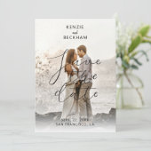 Carte Mariage moderne Enregistrer la date Photos Calligr (Debout devant)