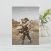 Carte Mariage moderne Enregistrer la date Photos Calligr (Debout devant)