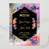 Carte mariage moderne fleurie colorée (Recto)