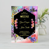 Carte mariage moderne fleurie colorée (Debout devant)