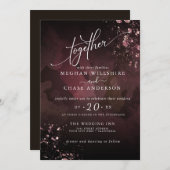 Carte MARIAGE | Moderne Moody Bourgogne Dusty Rose Jaspé (Devant / Derrière)