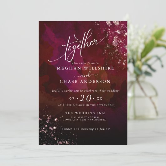 Carte MARIAGE | Moderne Moody Ruby Red Gemstone Jaspé (Debout devant)