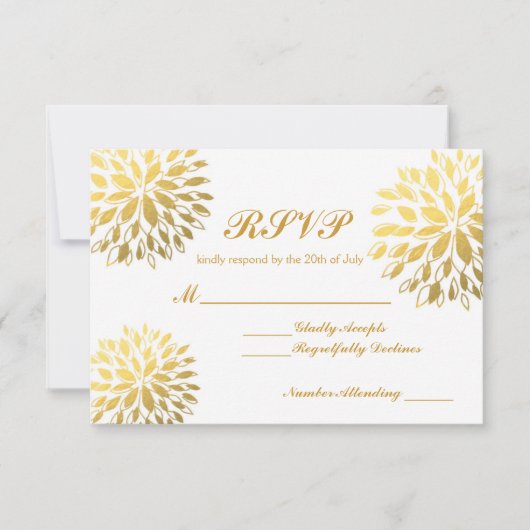 Carte Mariage moderne or floral moderne RSVP (Devant)