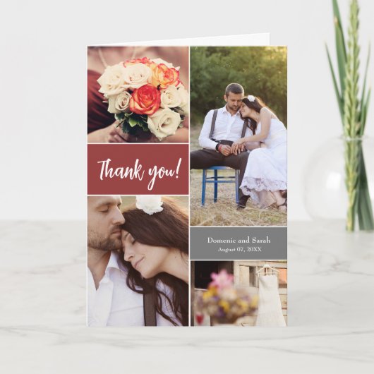 Carte Mariage moderne Photo collage brûlé écriture orang (Devant)