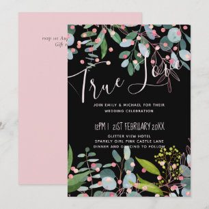 Carte Mariage moderne rose verdure