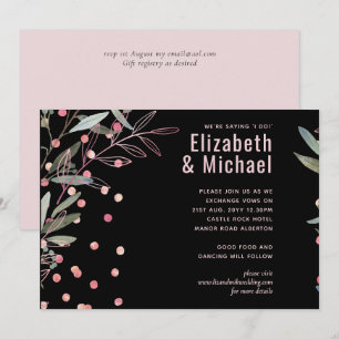 Carte Mariage moderne rose verdure