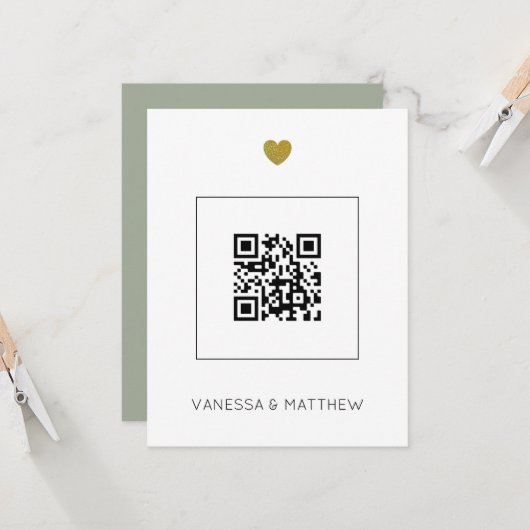 Carte Mariage Moderne Tout en Un Budget Sage Code QR (Devant/Arrière en situation)