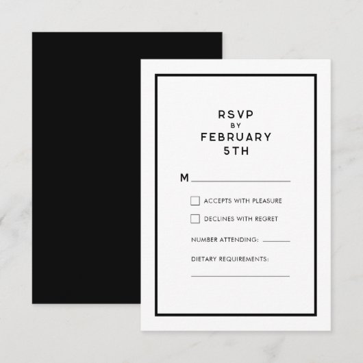 Carte Mariage monochrome minimal français chic RSVP (Devant / Derrière)