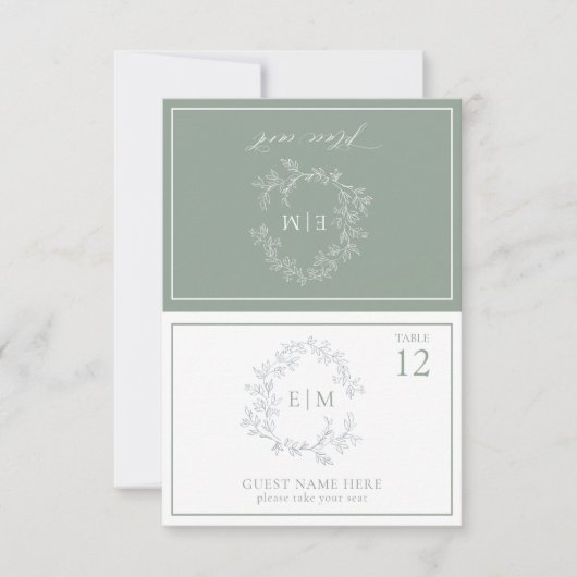 Carte Mariage Monogram Crest Green Sage (Devant)
