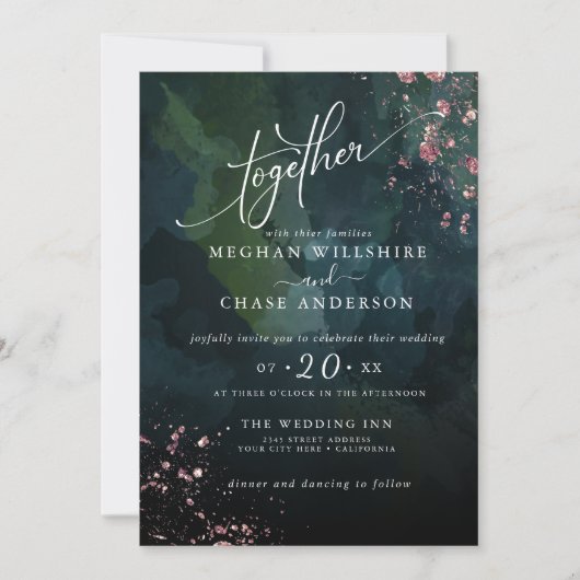 Carte MARIAGE | Moody Deep Ocean Blue Jaspé (Devant)