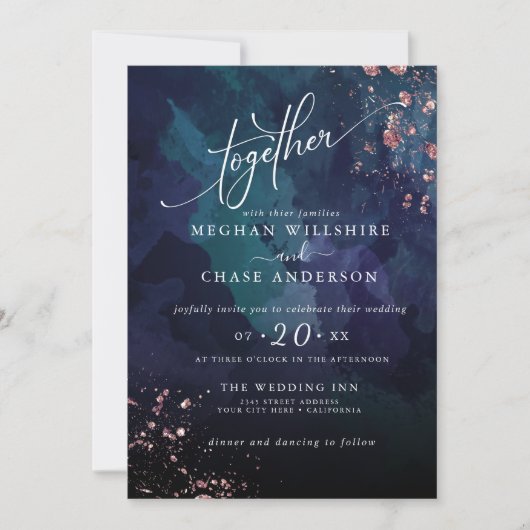 Carte MARIAGE | Moody Sapphire Blue Turquoise Jaspé (Devant)