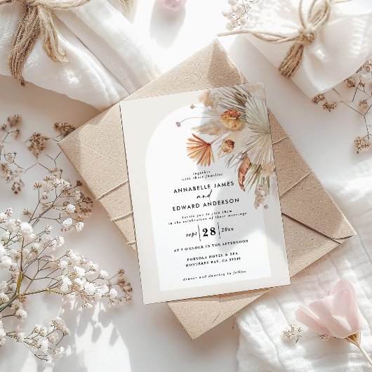 Carte Mariage naturel botanique pampas herbe élégant