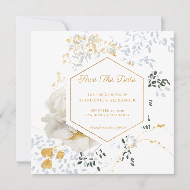 Carte Mariage Noël Hiver Floral Enregistrer la date (Devant)