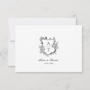 Carte mariage noir blanc crête Monogramme Détails
