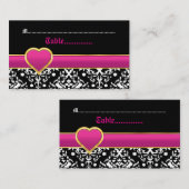 Carte mariage noir blanc damassé rose chaud (Devant / Derrière)