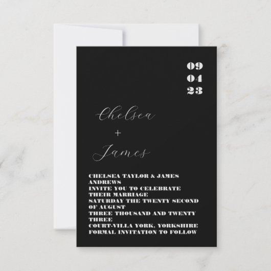 Carte Mariage noir classique minimal (Devant)