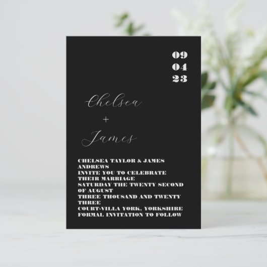 Carte Mariage noir classique minimal (Debout devant)