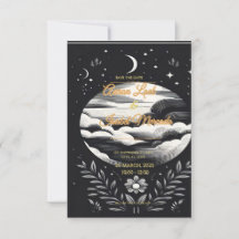 Carte mariage noir et blanc étoiles de lune