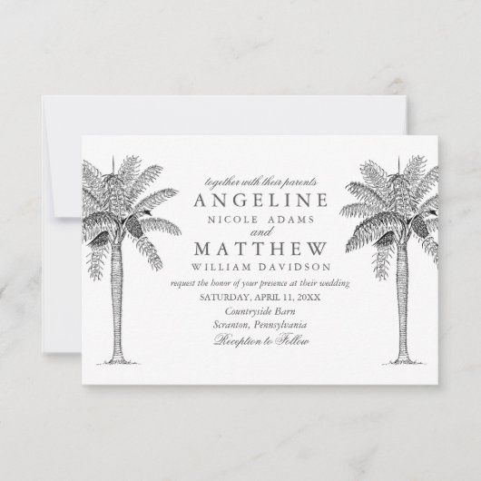 Carte Mariage noir et blanc Tropical Palm Tree (Devant)