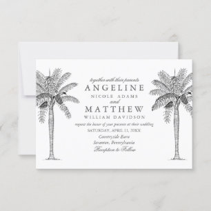 Carte Mariage noir et blanc Tropical Palm Tree