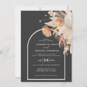 Carte Mariage noir pampas botanique herbe élégant (Devant)