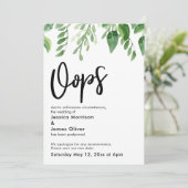 Carte Mariage "Oops" Postpond Watercolor Greenery (Debout devant)
