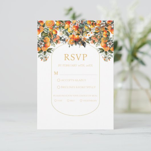 Carte Mariage Orange été Rsvp avec choix de repas (Debout devant)