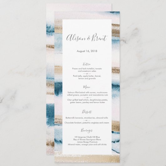 Carte Mariage ou carte programme en or bleu (Devant / Derrière)