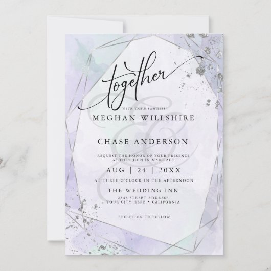Carte MARIAGE | Pale Lilac Seafoam Green Silver Jaspé (Devant)