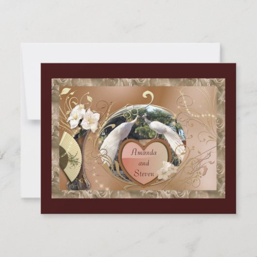 Carte Mariage Paon Blanc (Devant)