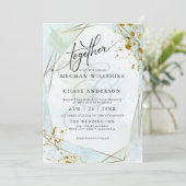 Carte MARIAGE | Pastel Dusty Blue Sage Gold Jaspé (Debout devant)