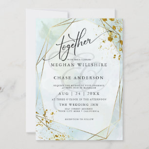 Carte MARIAGE   Pastel Dusty Blue Sage Gold Jaspé
