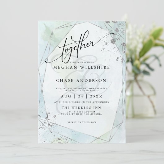 Carte MARIAGE | Pastel Dusty Blue Sage Silver Jaspé (Debout devant)