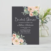 Carte Mariage Pastel Floral Vert pêche et Navy  (Debout devant)