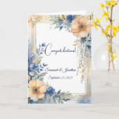 Carte Mariage personnalisé Chic Blue Peach (Fleur jaune)