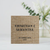 Carte Mariage personnalisé rustique burlap motif nature (Debout devant)