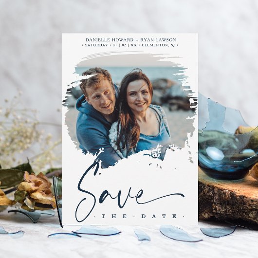 Carte Mariage photo à effet brosse moderne