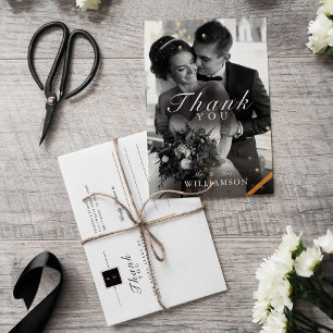 Carte Mariage photo Black Gold Classy Merci