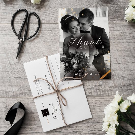 Carte Mariage photo Black Gold Classy Merci