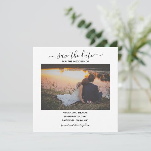 Carte Mariage Photo Calligraphie moderne Enregistrer la (Debout devant)