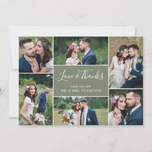 Carte Mariage photo Collage Merci plat Sage