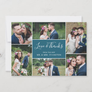Carte Mariage photo Collage Merci plat  Turquoise